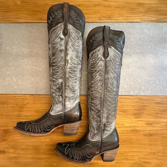 Freebird Misty Ice Tall Black White Gray Western Leather Boots Size 6 - Picture 3 of 16